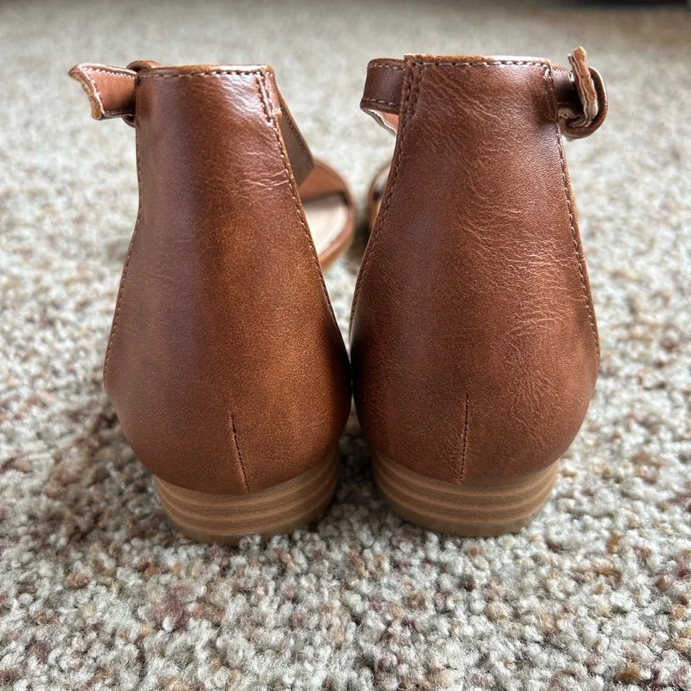 JustFab ‘Everyday Cool’ Ankle Strap Flat Sandals, Cognac - Picture 3 of 4